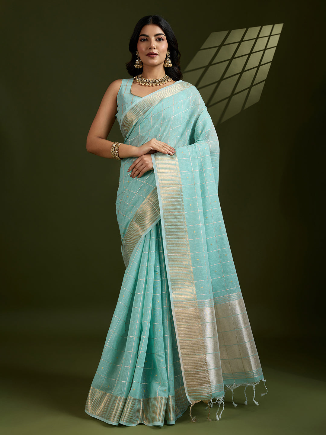 Moroccan Blue Linen Tissue Silk Saree