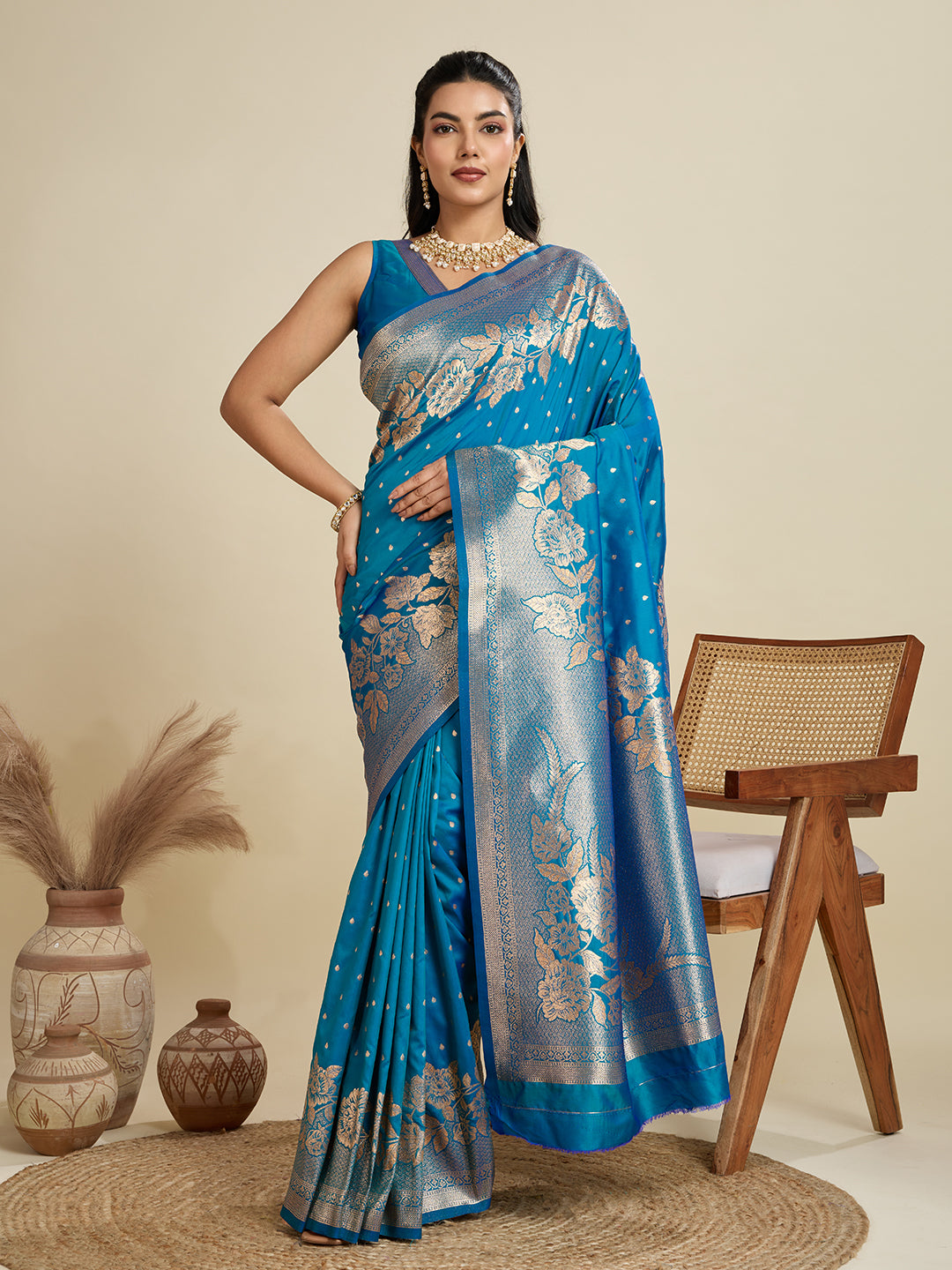 Star Blue Zari Woven Soft Kanjivaram Designer Silk Saree