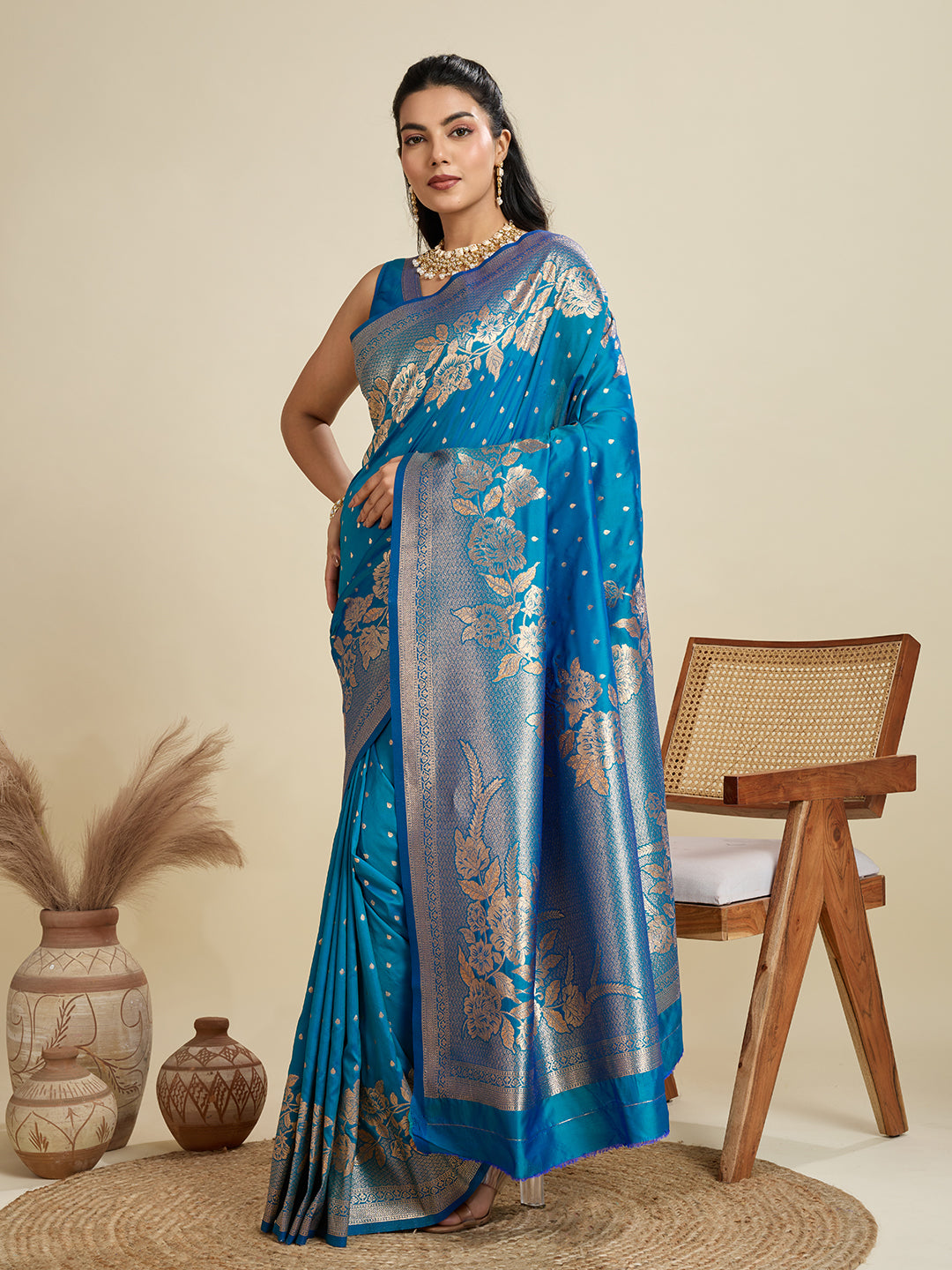 Star Blue Zari Woven Soft Kanjivaram Designer Silk Saree