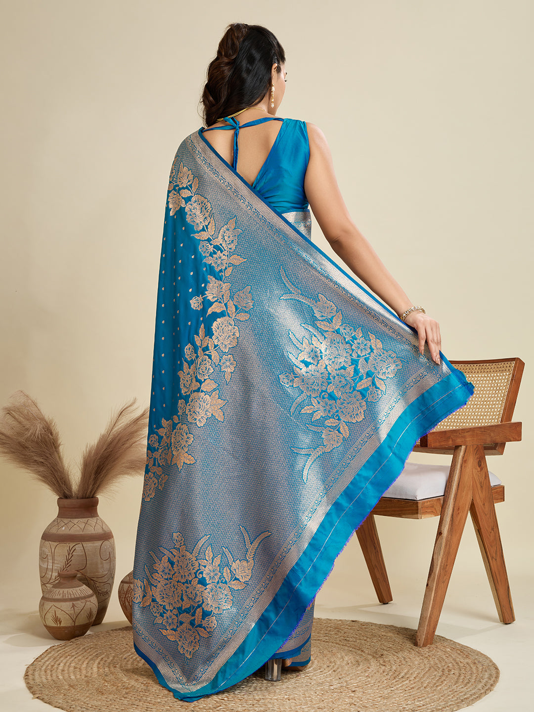 Star Blue Zari Woven Soft Kanjivaram Designer Silk Saree