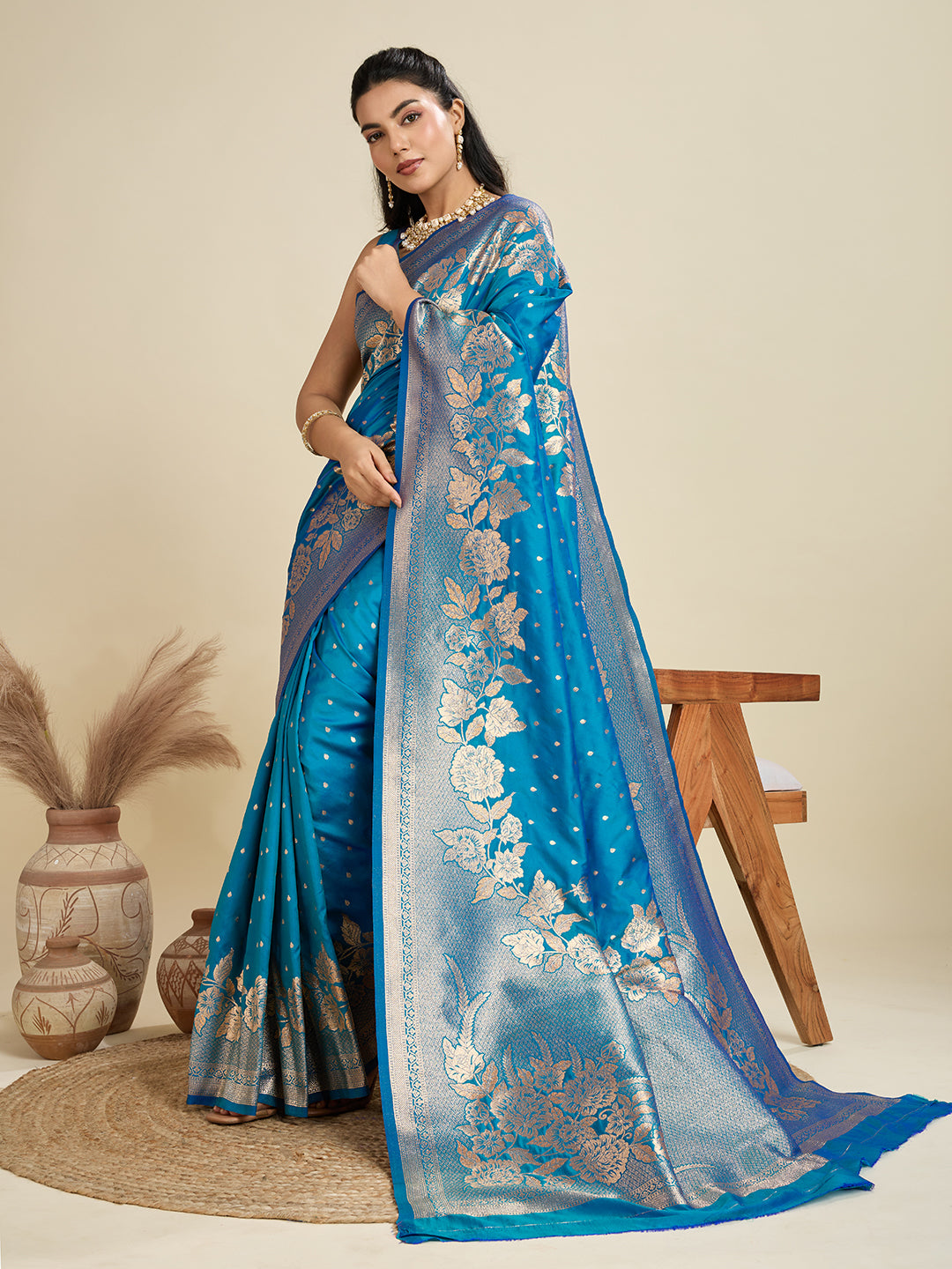 Star Blue Zari Woven Soft Kanjivaram Designer Silk Saree