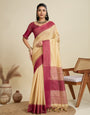 Oat Cream Soft Raw Silk Saree With Contrast Border
