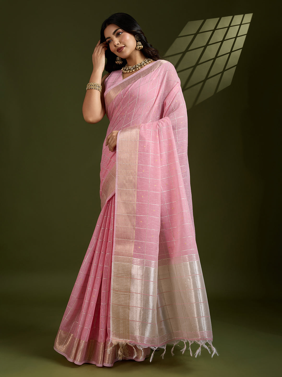 Rose Pink Linen Tissue Silk Saree