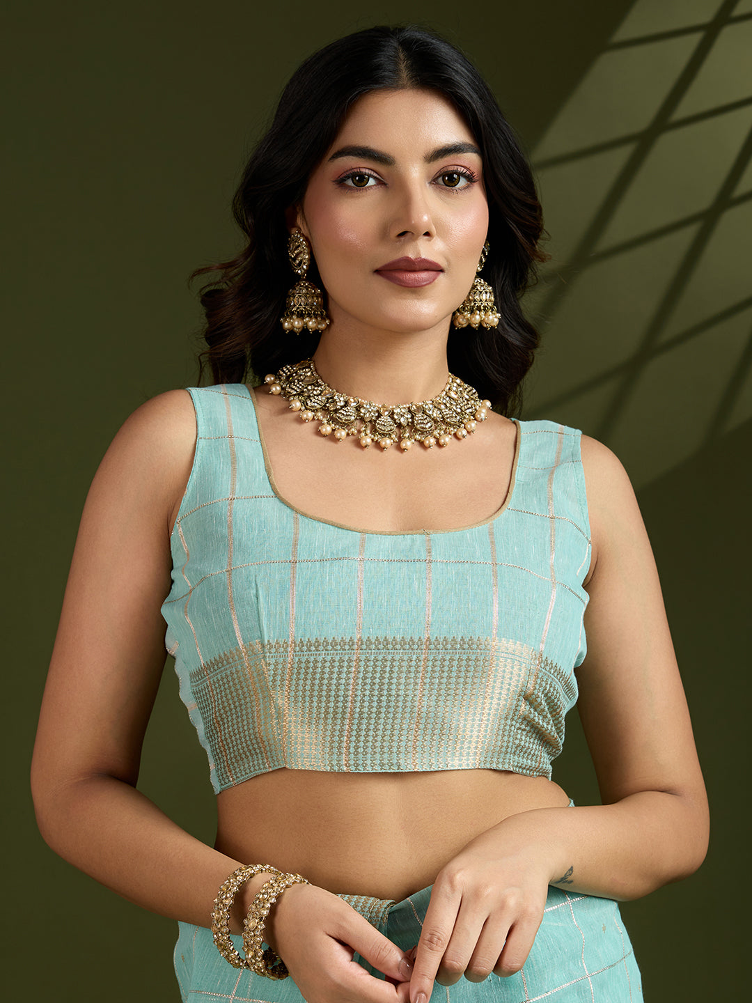 Moroccan Blue Linen Tissue Silk Saree