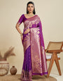 Amethyst Wine Zari Woven Soft Kanjivaram Designer Silk Saree