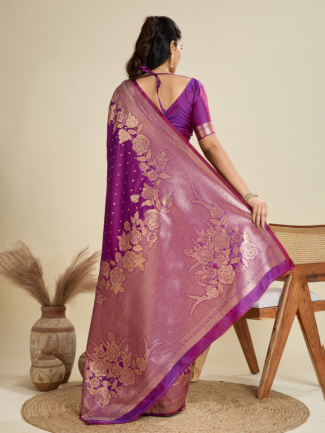 Amethyst Wine Zari Woven Soft Kanjivaram Designer Silk Saree