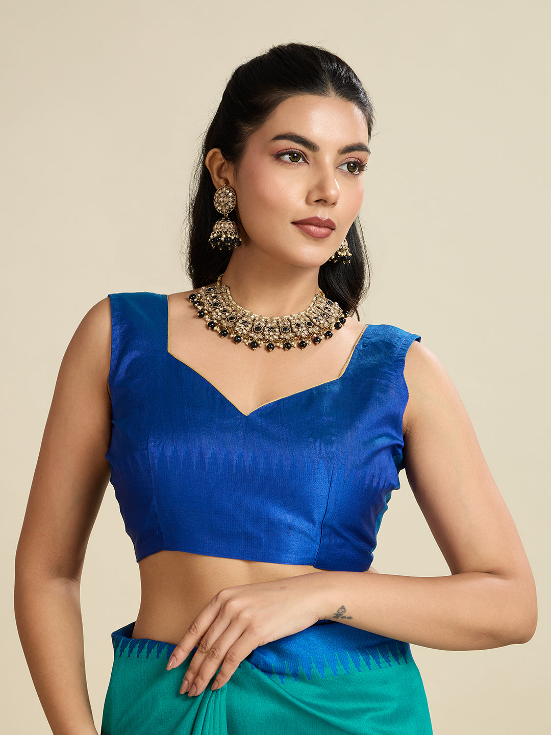 Lapis Blue Soft Raw Silk Saree With Contrast Border