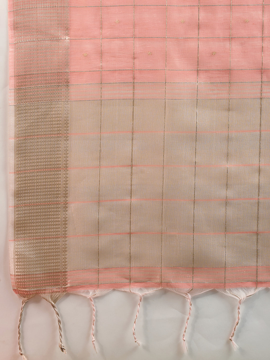 Apricot Peach Linen Tissue Silk Saree