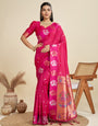 Skinny Dark Pink Paithani Silk Saree With Ethnic Blouse Piece