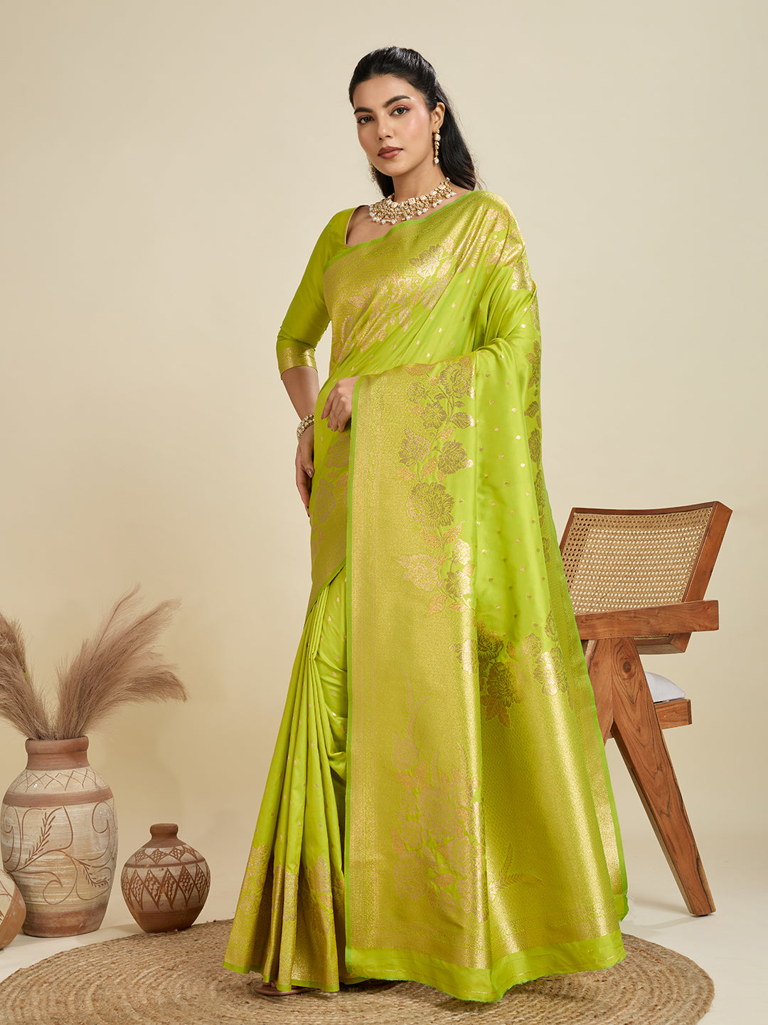 Radium Green Zari Woven Soft Kanjivaram Designer Silk Saree