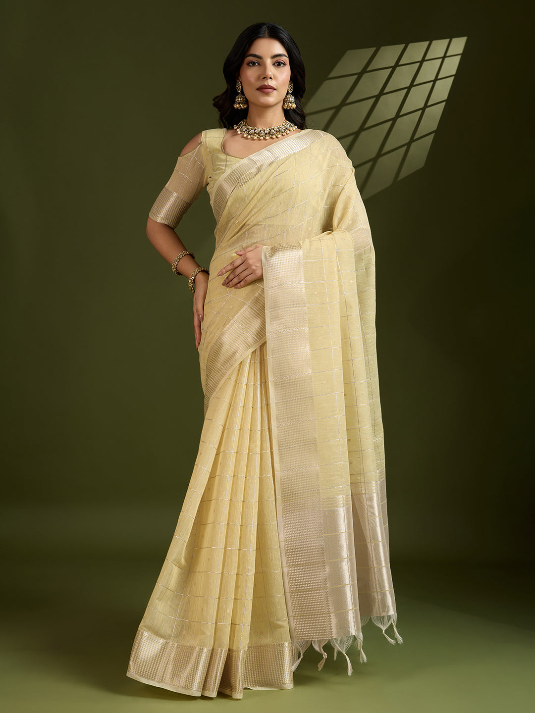 Daffodil Yellow Linen Tissue Silk Saree