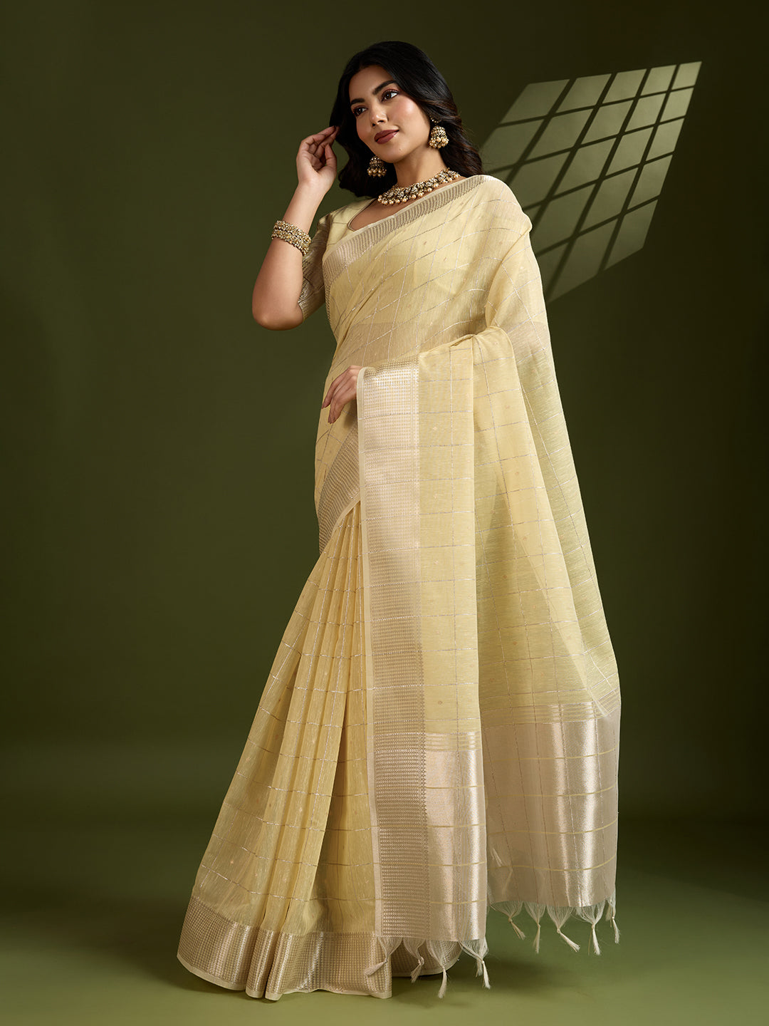 Daffodil Yellow Linen Tissue Silk Saree