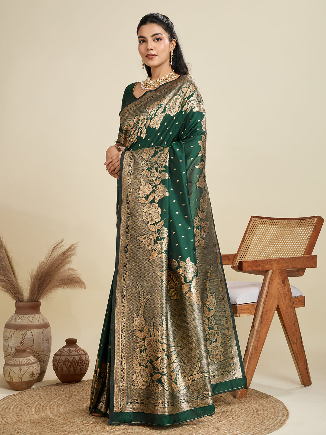 Basil Green Zari Woven Soft Kanjivaram Designer Silk Saree