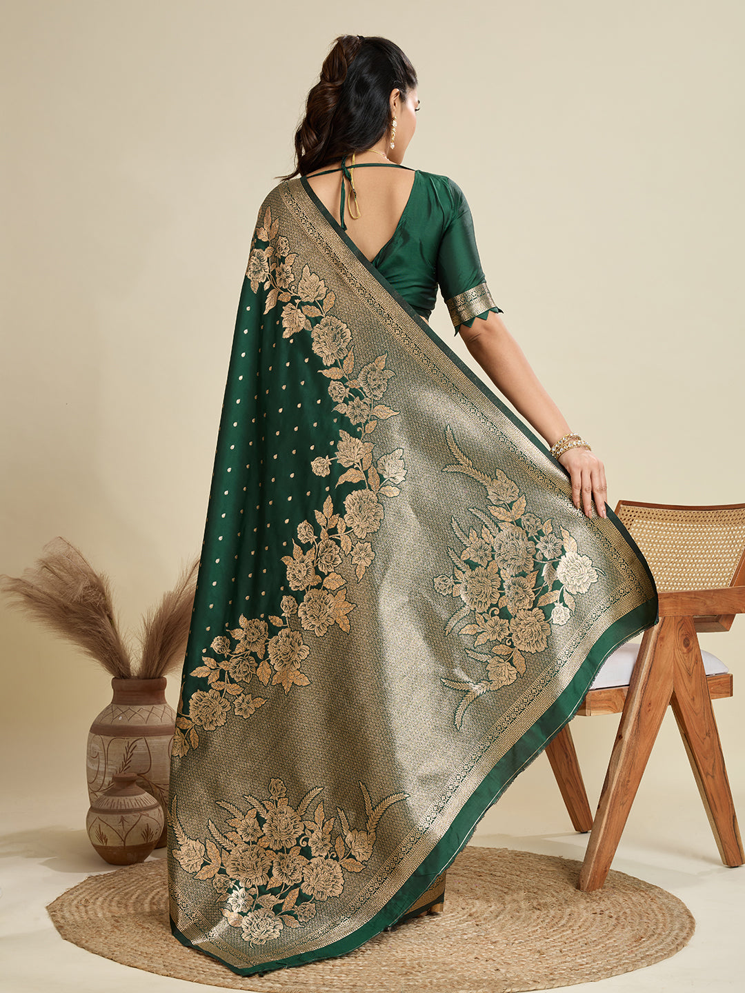 Basil Green Zari Woven Soft Kanjivaram Designer Silk Saree