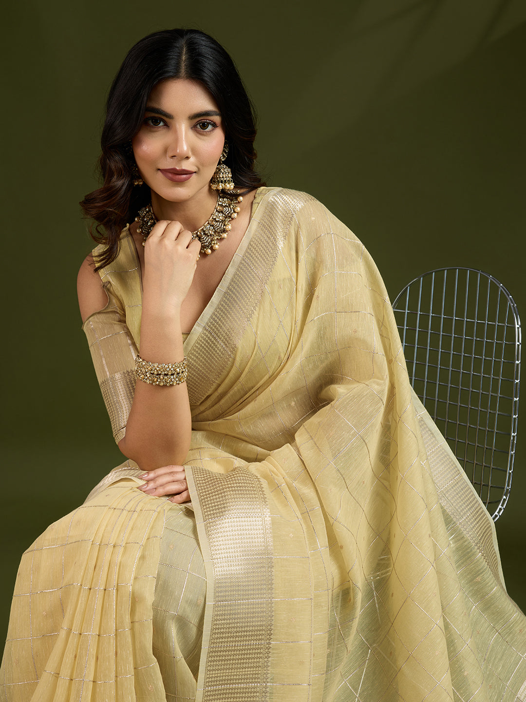 Daffodil Yellow Linen Tissue Silk Saree