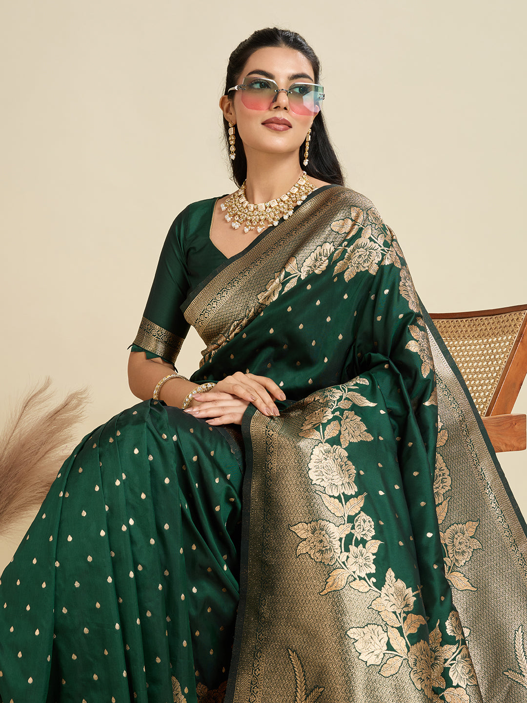 Basil Green Zari Woven Soft Kanjivaram Designer Silk Saree