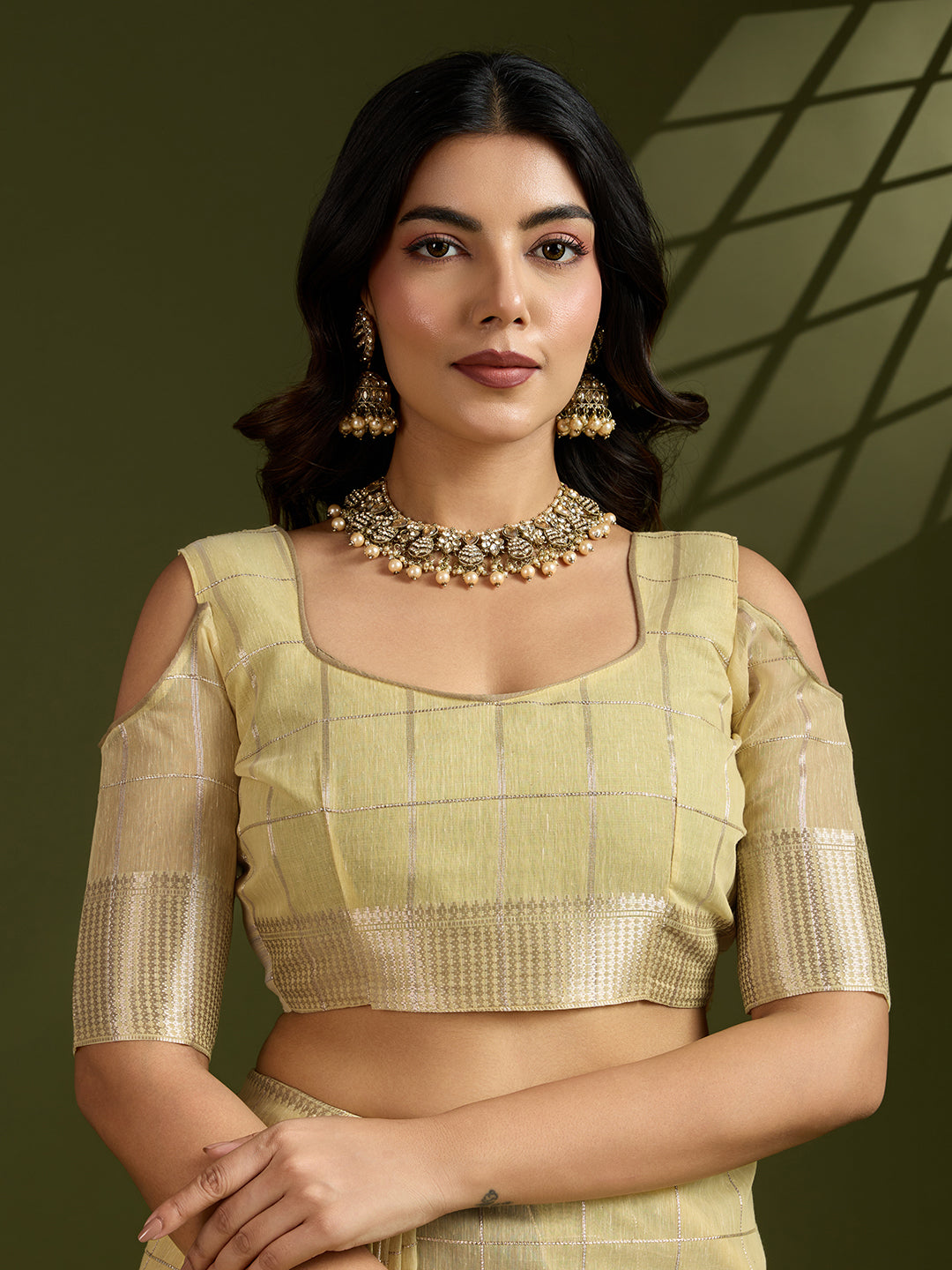 Daffodil Yellow Linen Tissue Silk Saree