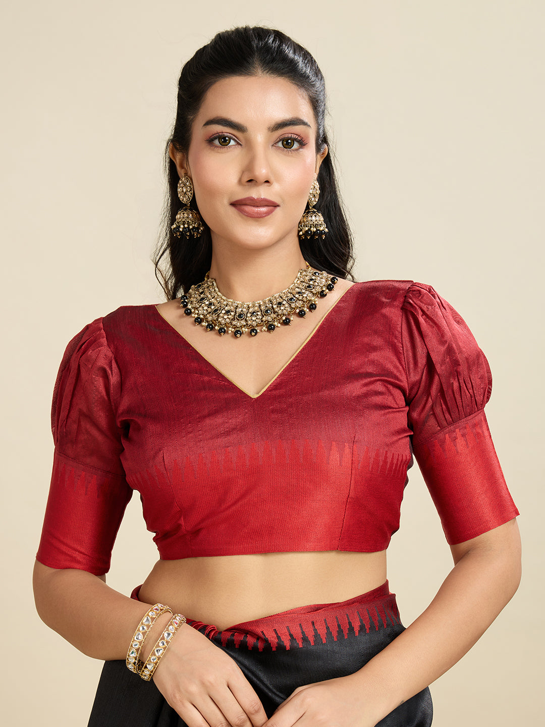 Matte Black Soft Raw Silk Saree With Contrast Border