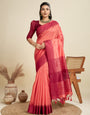 Pastel Peach Soft Raw Silk Saree With Contrast Border
