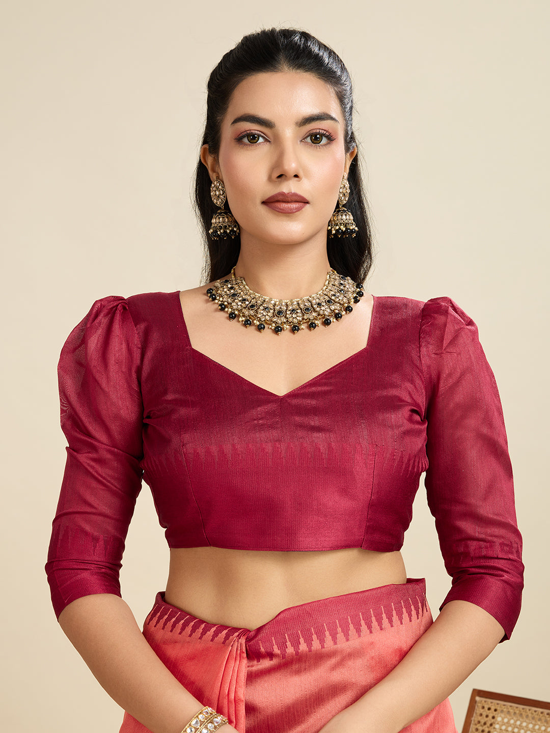 Pastel Peach Soft Raw Silk Saree With Contrast Border