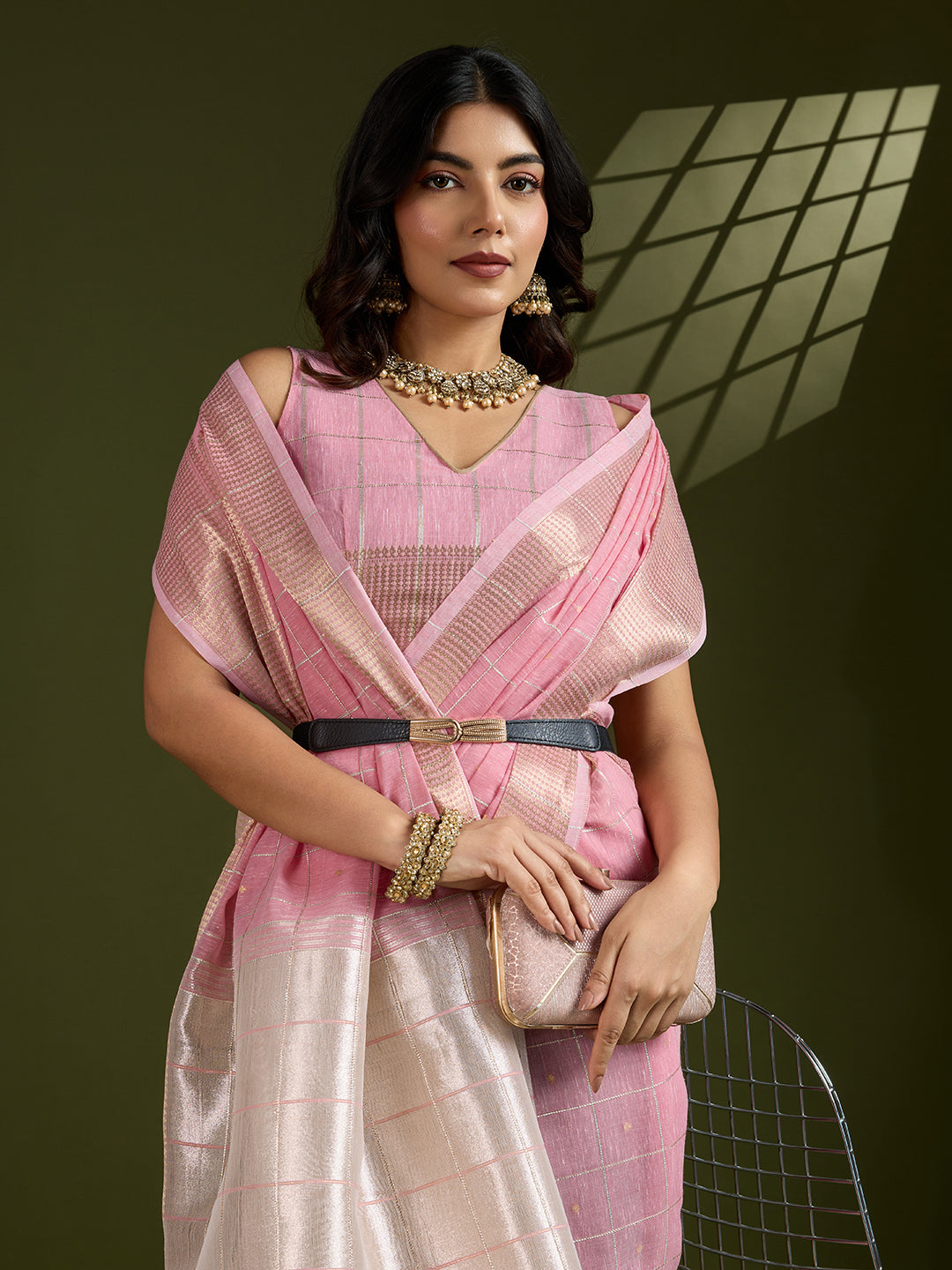 Rose Pink Linen Tissue Silk Saree