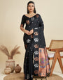 Pleasant Black Paithani Silk Saree With Ethnic Blouse Piece