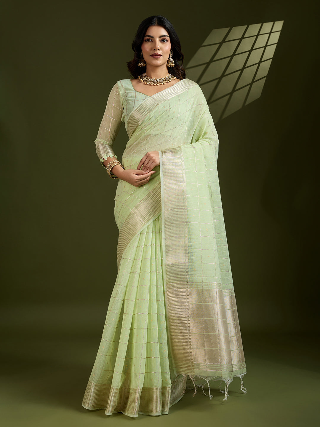 Pista Green Linen Tissue Silk Saree