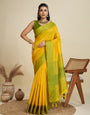 Citrine Yellow Soft Raw Silk Saree With Contrast Border