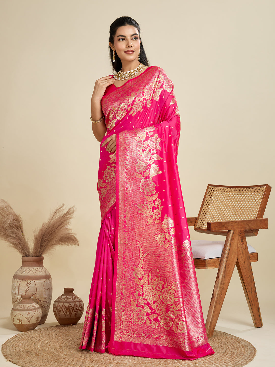 Magenta Pink Zari Woven Soft Kanjivaram Designer Silk Saree