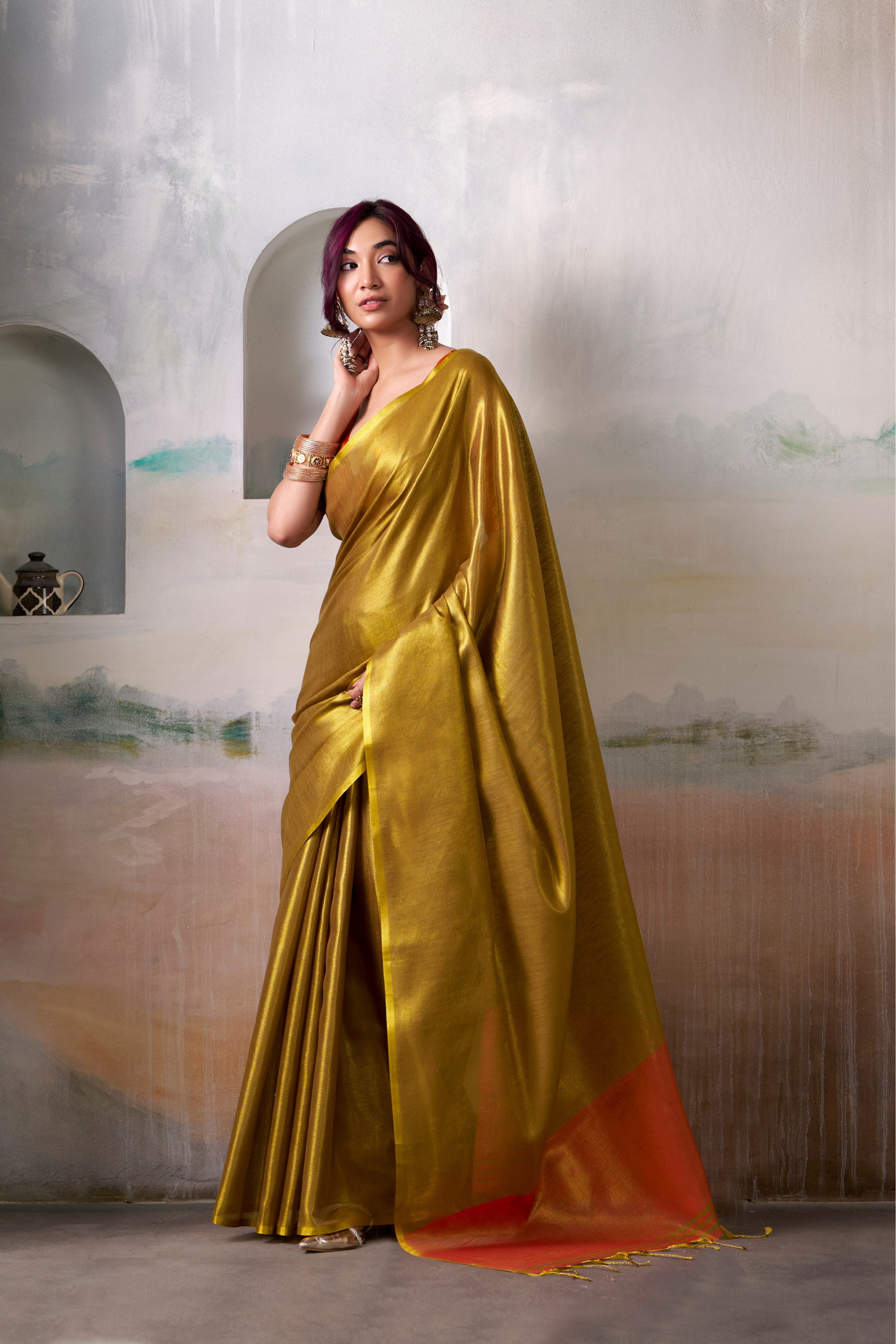 Luxury Gold Woven Tissue Soft Silk Saree