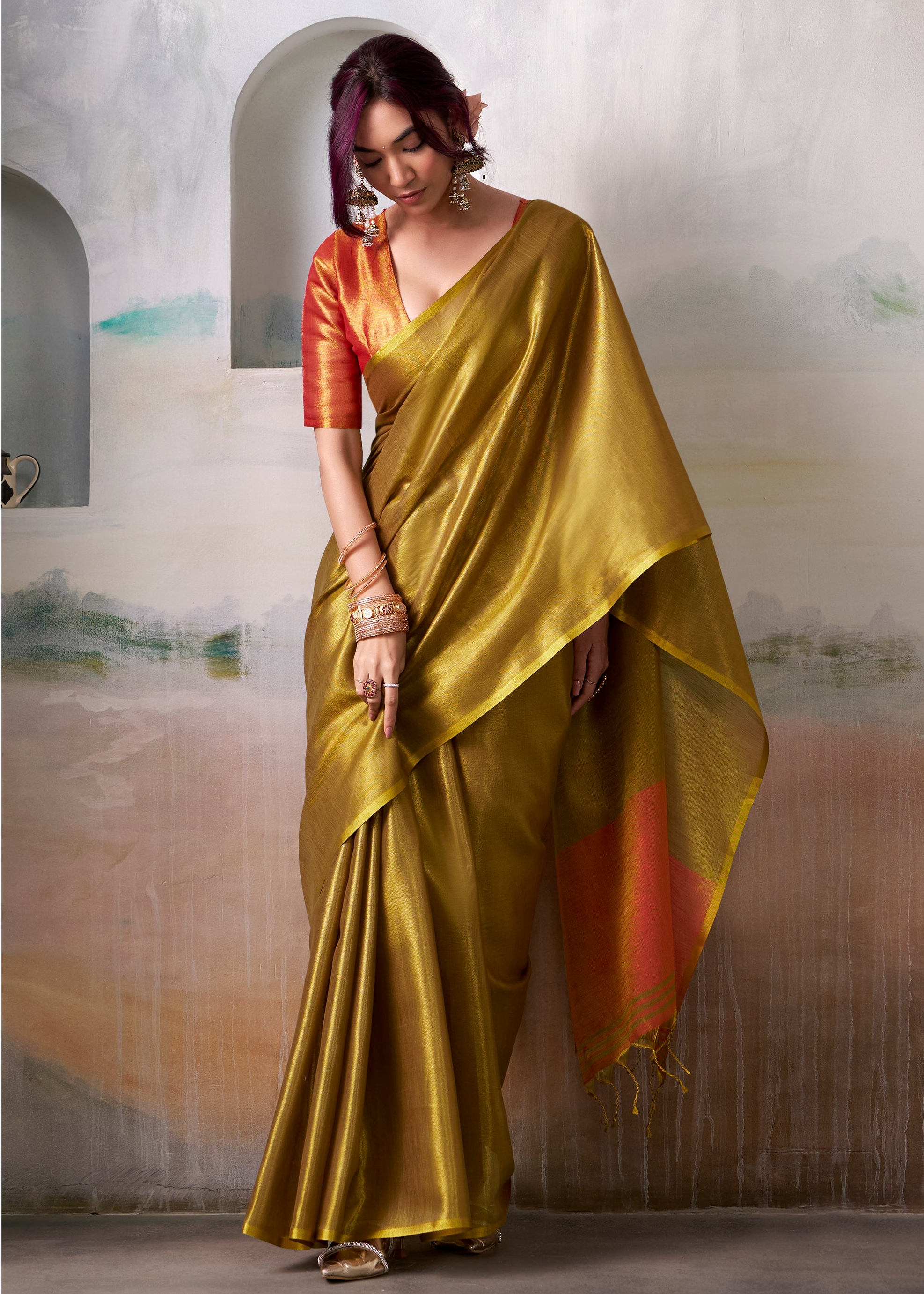 Luxury Gold Woven Tissue Soft Silk Saree