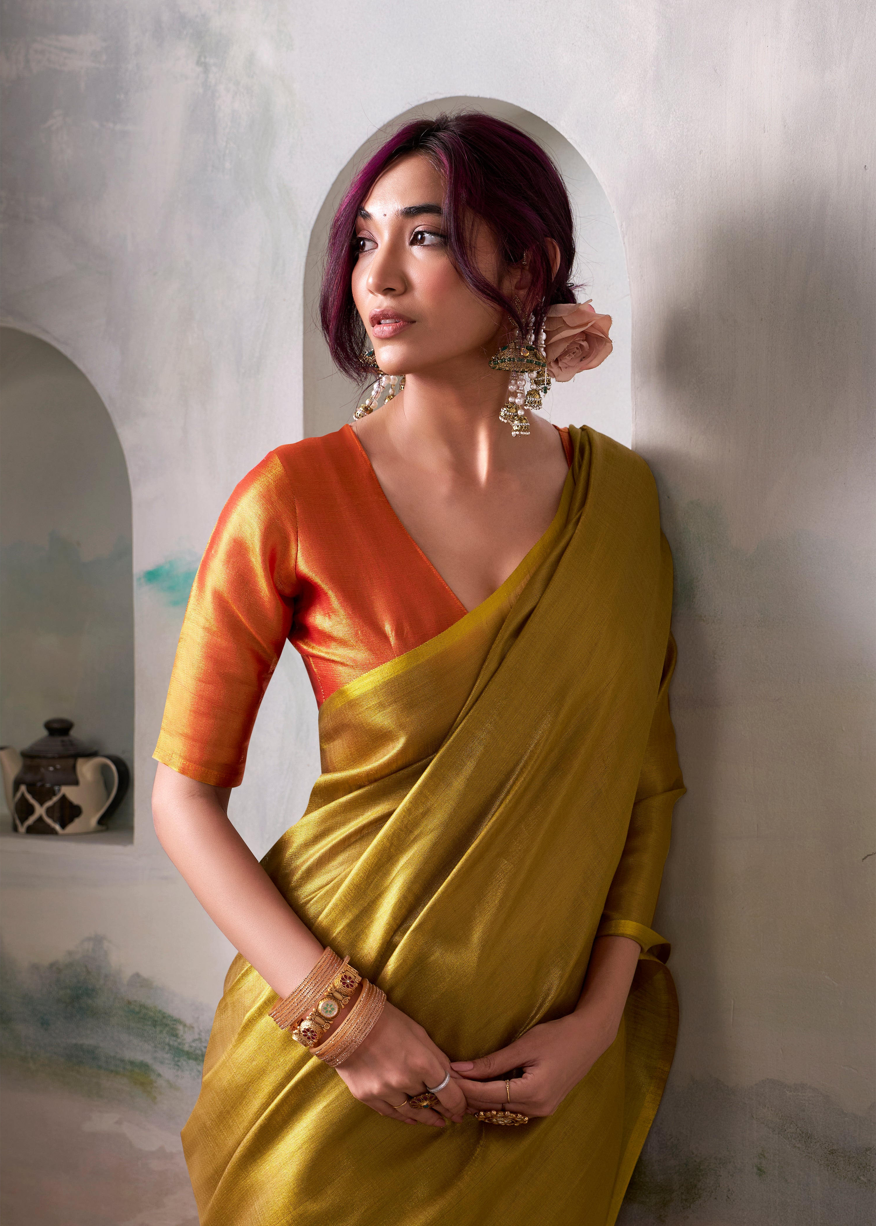 Luxury Gold Woven Tissue Soft Silk Saree