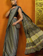 Gray Black Printed Ajrakh Satin Crepe Saree A2