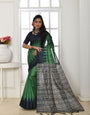 Deep Green Handloom Tussar Soft Silk Saree With Blouse