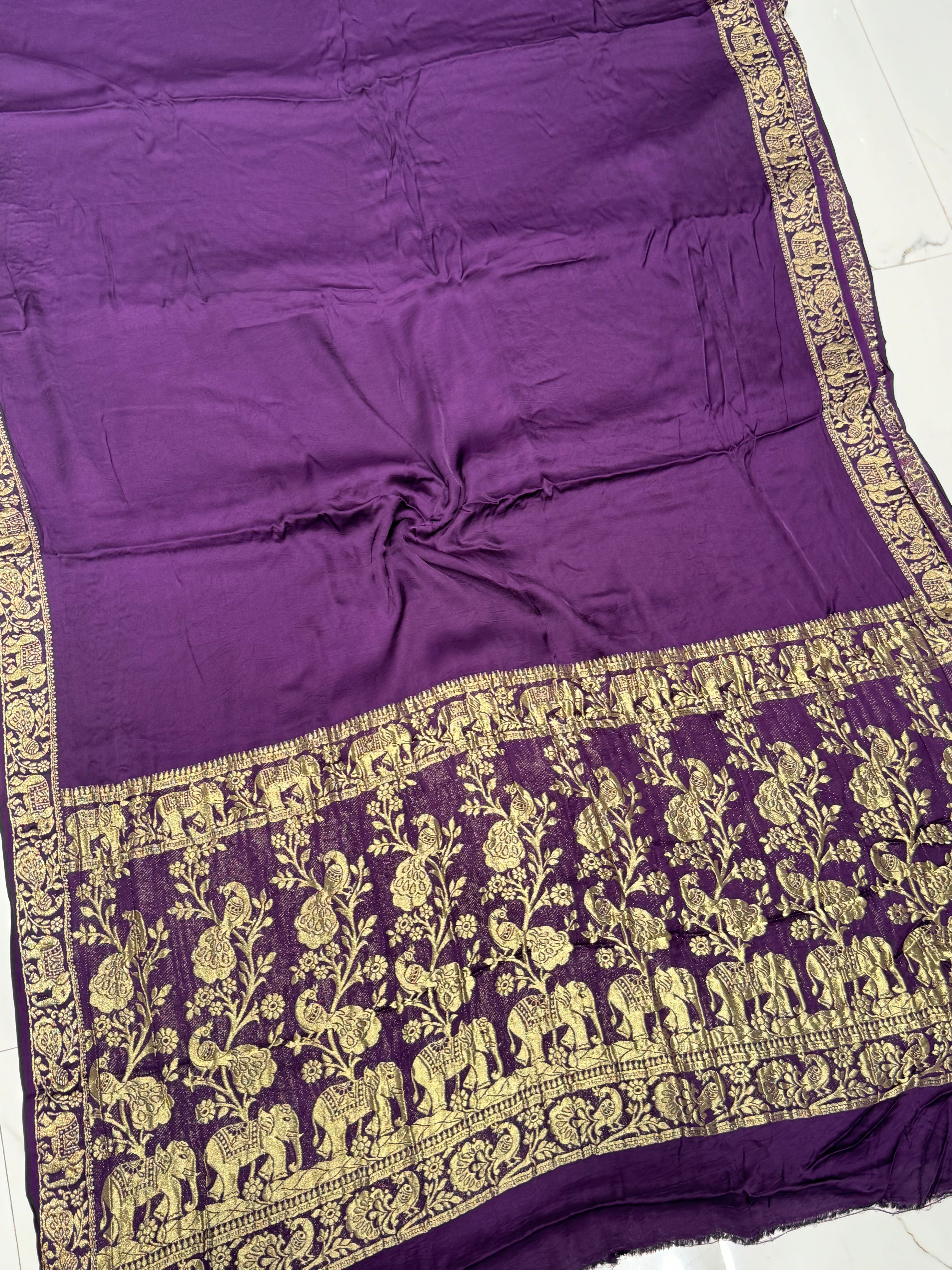 Burgundy Wine Plain Gajji Silk Nakshi Border Pallu Saree