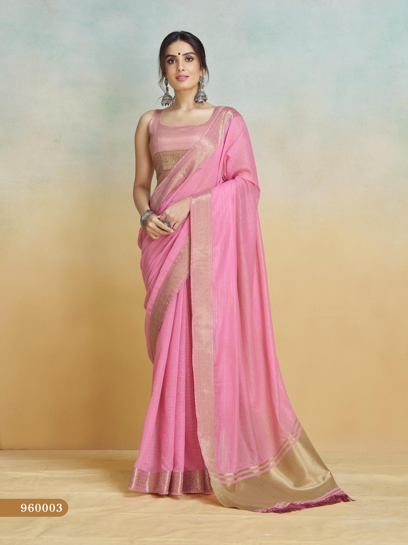 Blossom Pink Handloom Woven Linen Sot Silk Saree
