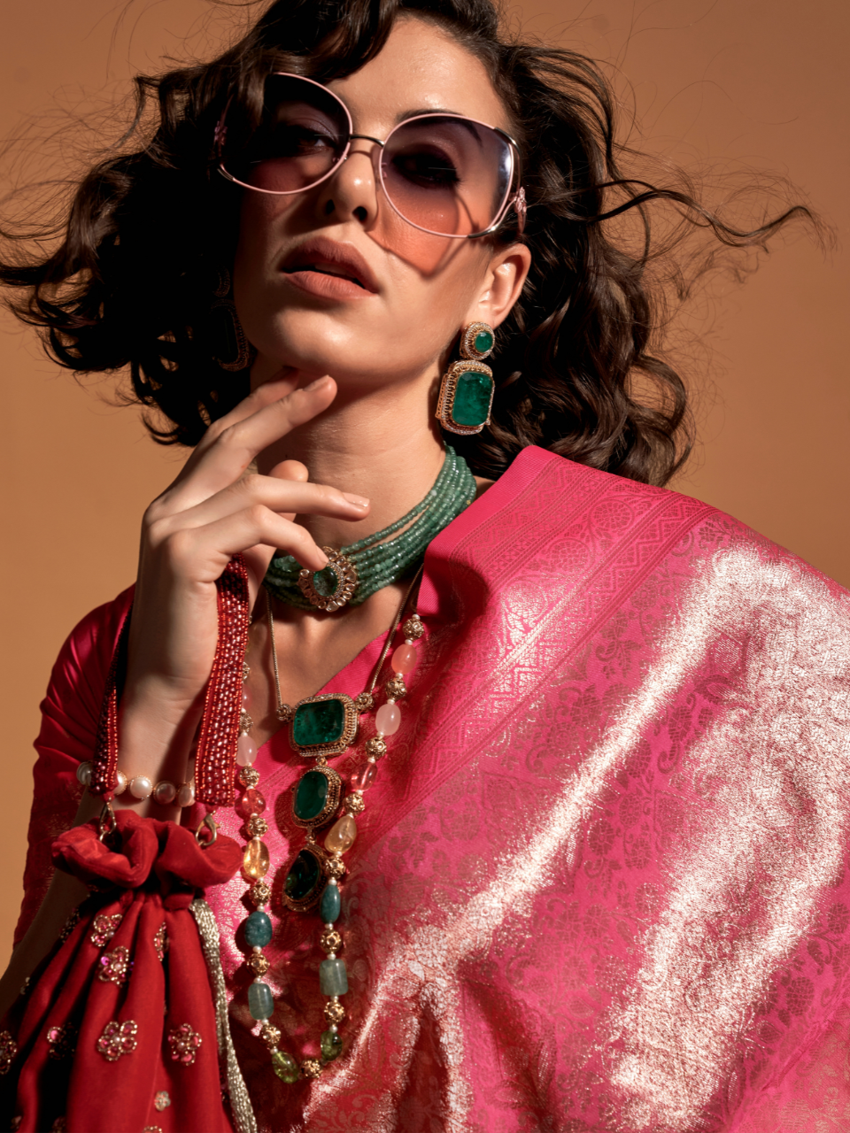 Shiny Pink Woven Kanjivaram Soft Silk Saree
