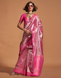 Shiny Pink Woven Kanjivaram Soft Silk Saree