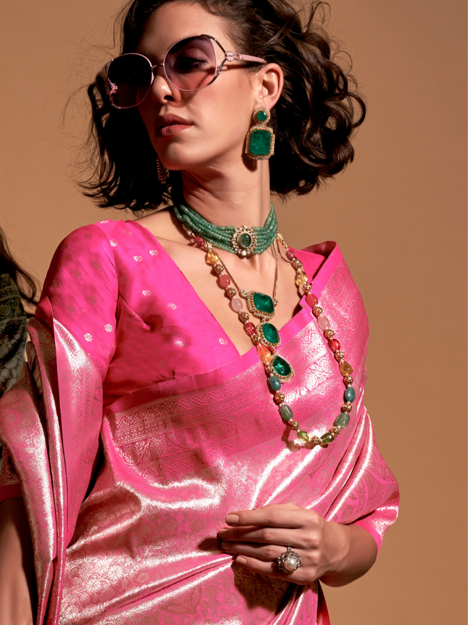 Shiny Pink Woven Kanjivaram Soft Silk Saree