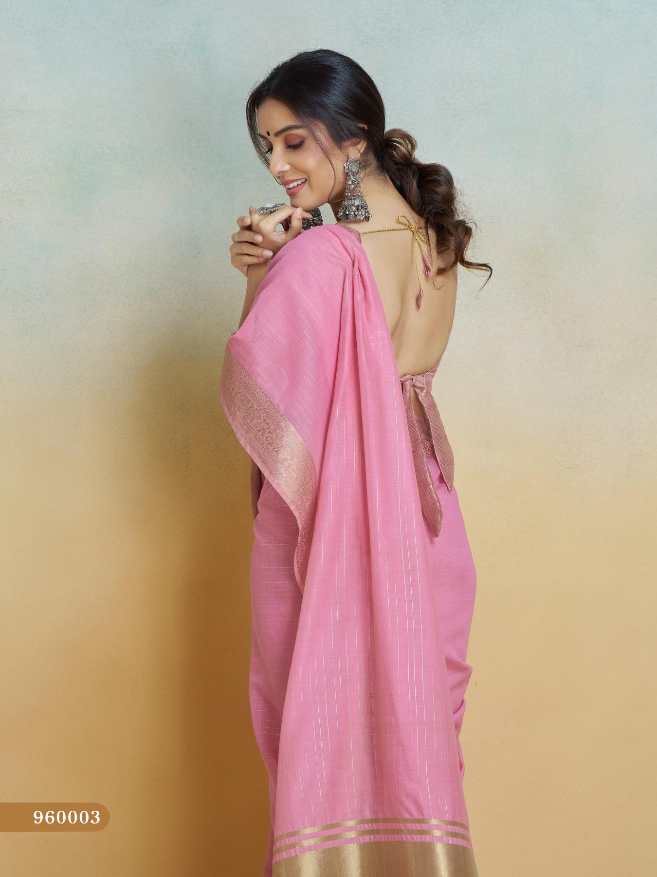 Blossom Pink Handloom Woven Linen Sot Silk Saree