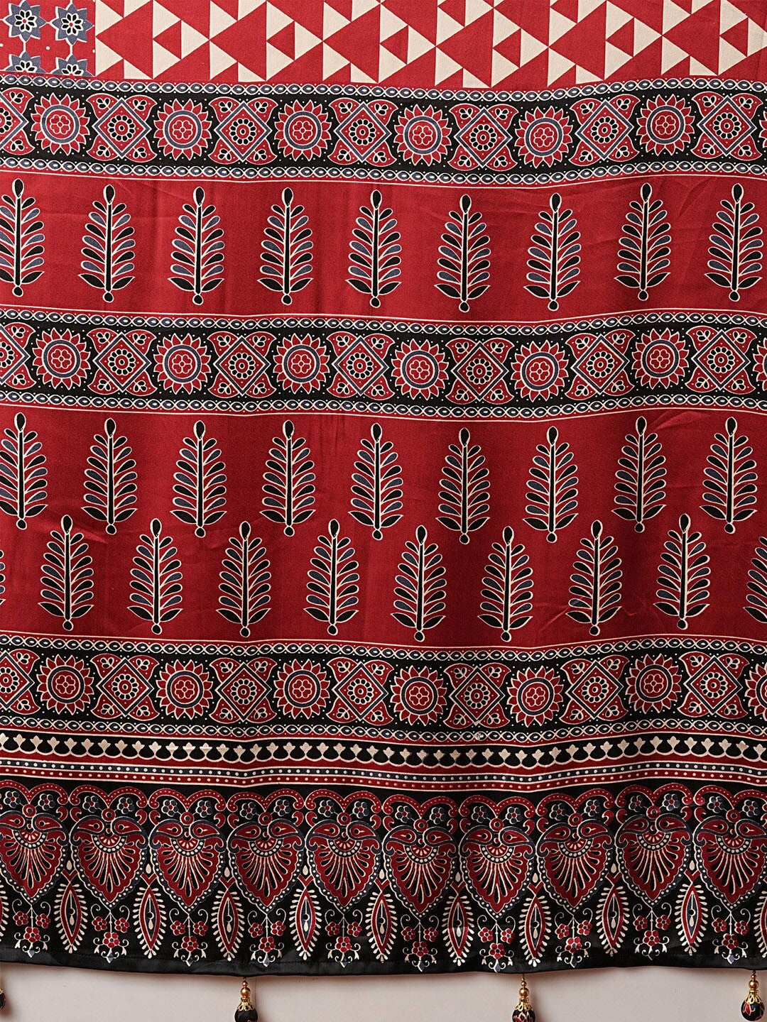 Maroon New Ajrakh Printed Satin Crepe Saree