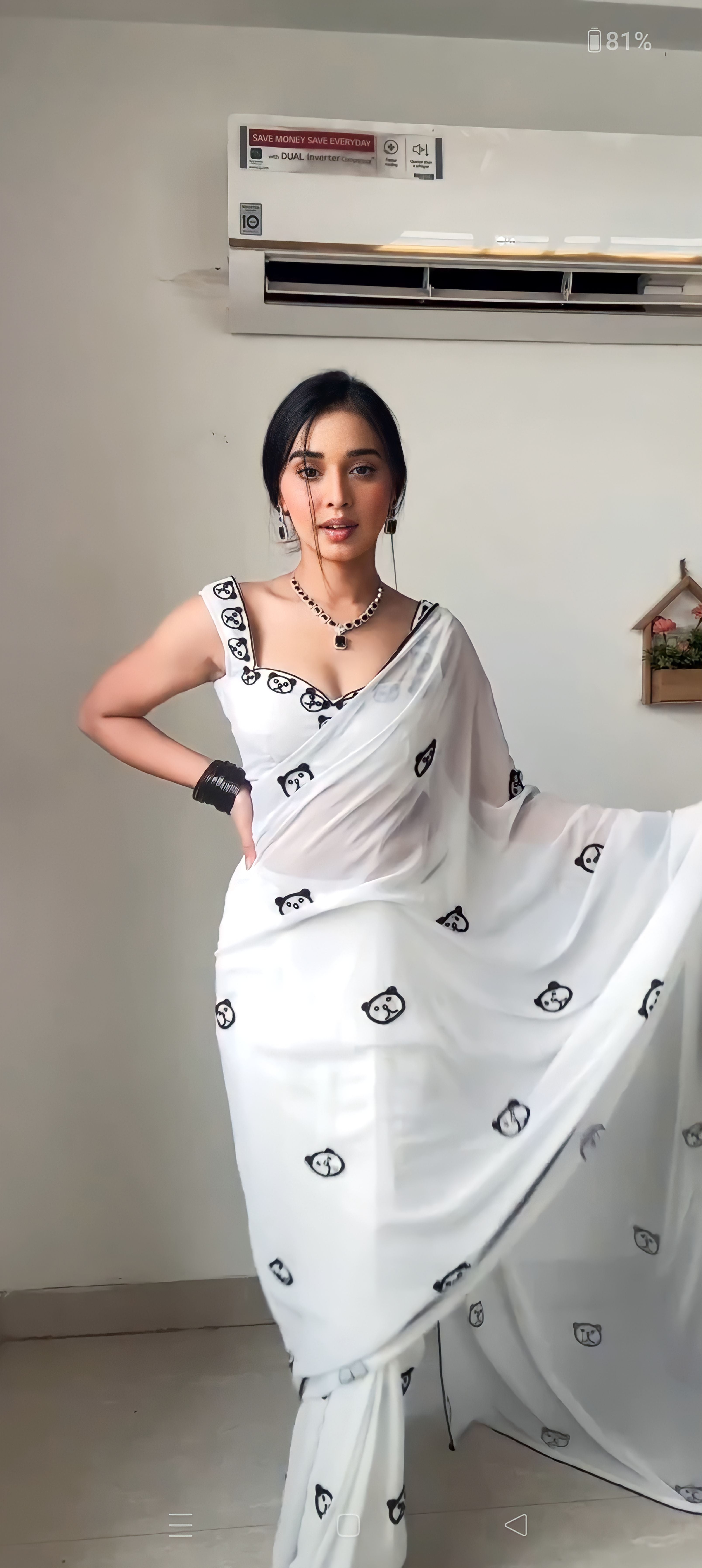 Wonder 1-Minute Ready To Wear White Printed Georgette Saree