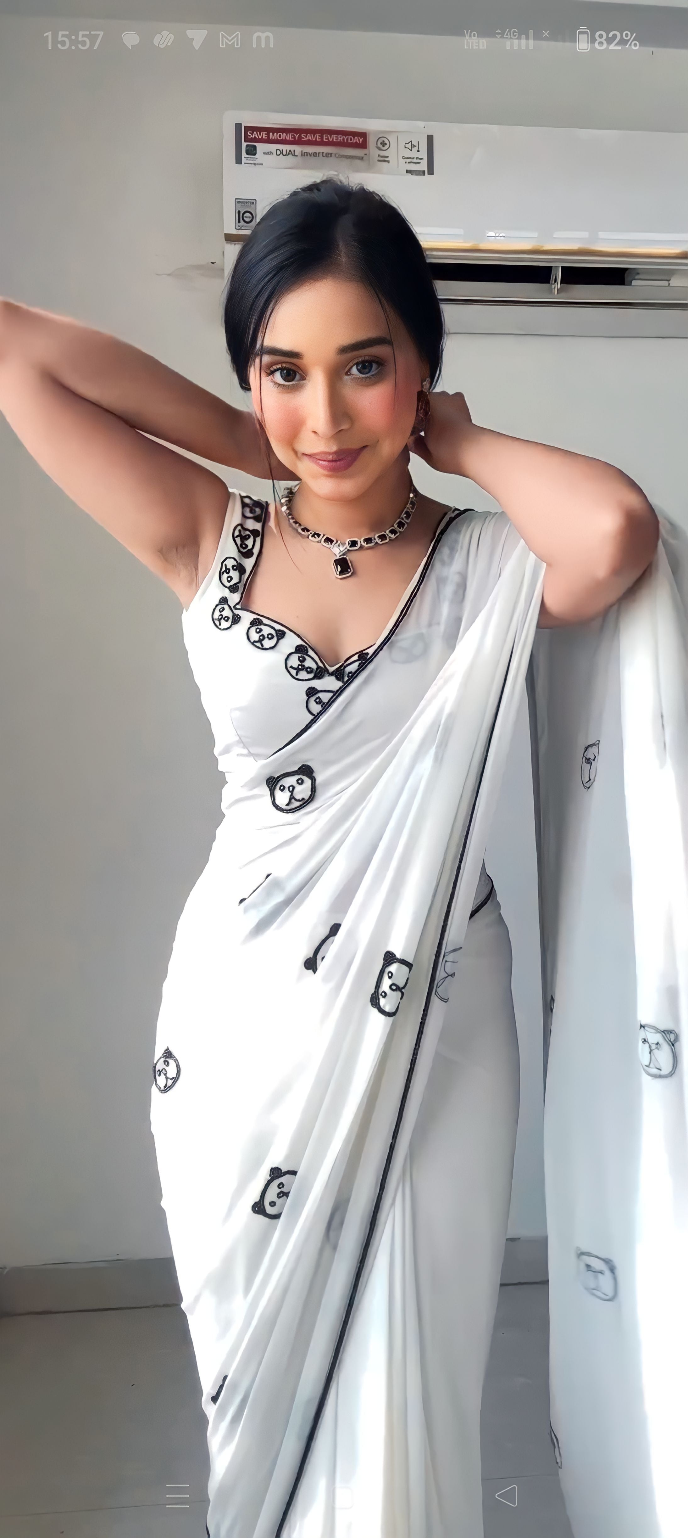 Wonder 1-Minute Ready To Wear White Printed Georgette Saree