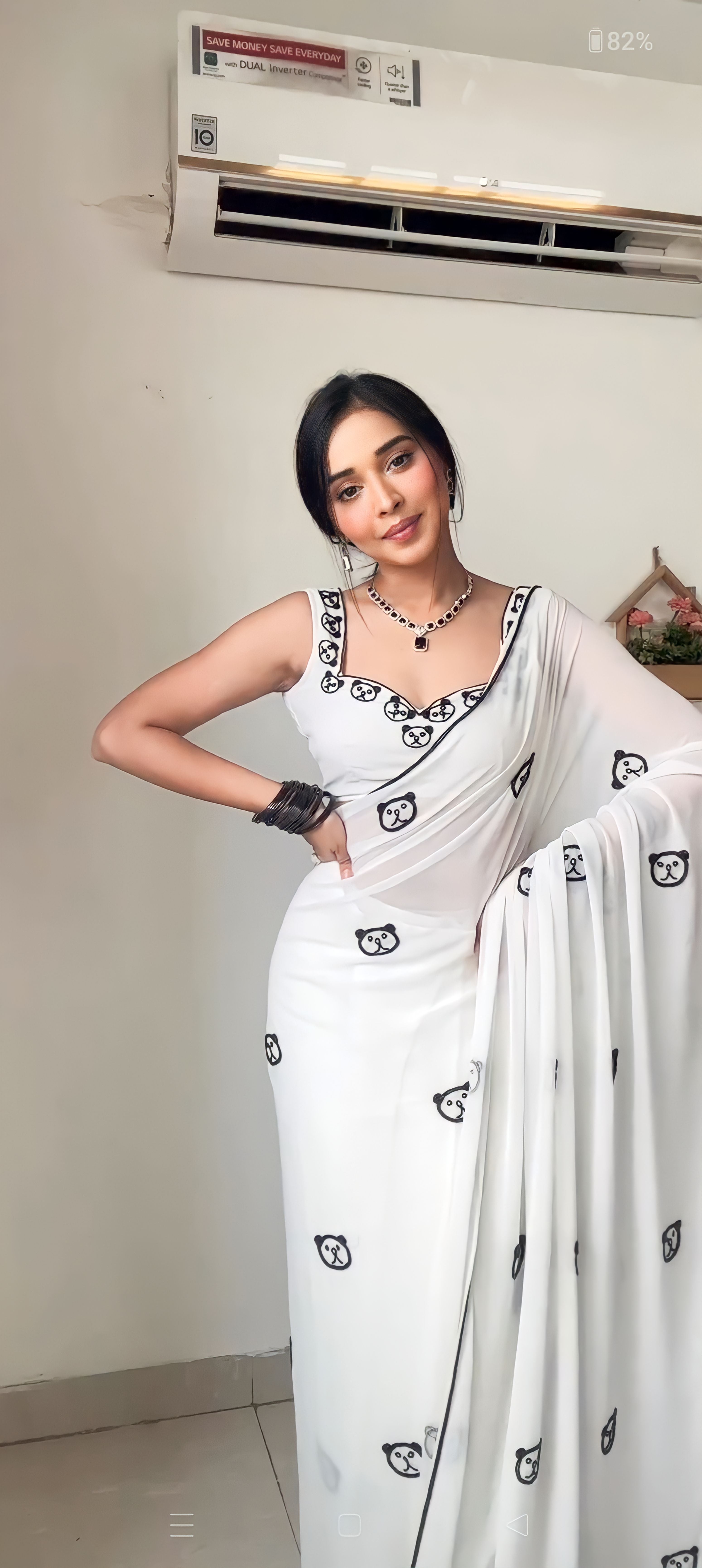 Wonder 1-Minute Ready To Wear White Printed Georgette Saree