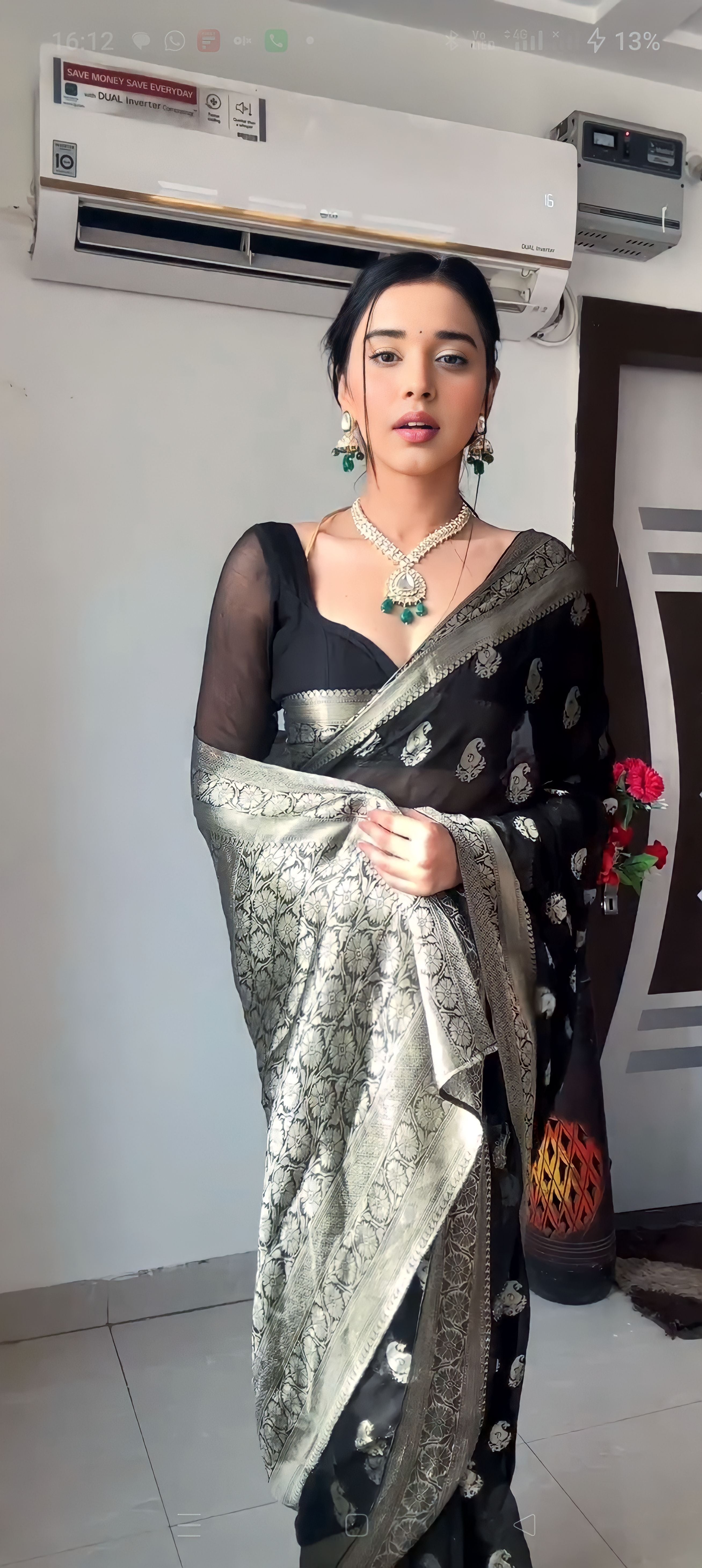 Pretty 1-Minute Ready To Wear Black Cotton Silk Saree