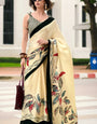 Cream Fancy Printed Satin Modal Silk Sarees R2