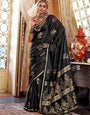 Pure Black Banarasi Satin Soft Silk Saree