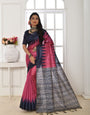 Neon Pink Handloom Tussar Soft Silk Saree With Blouse