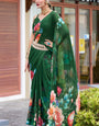 Green Pure Georgette Floral Printed Trending Saree