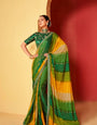 Multi Color Leriya Moss Chiffon Foil Mill Print And Embroidery Work Border Saree With Fancy Work Blouse Sbs4